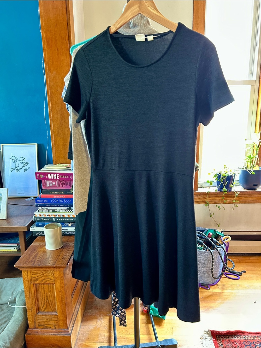 Black Short Sleeve Fit-and-Flare Dress